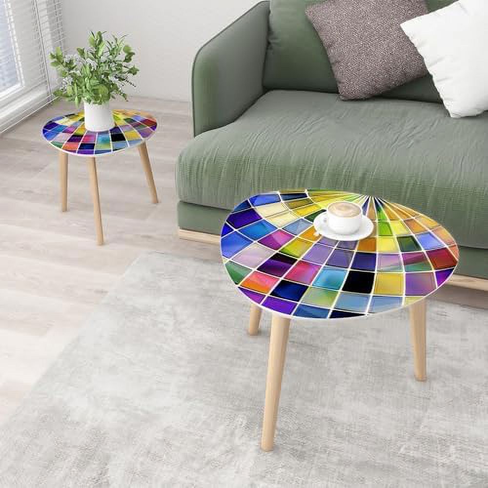 JDZHAPPYLIFE Small Coffee Nesting  Abstract Stained Glass Mosaic Magenta pinnk Triangle End  Center   Modern   Room Bedroom Balcony