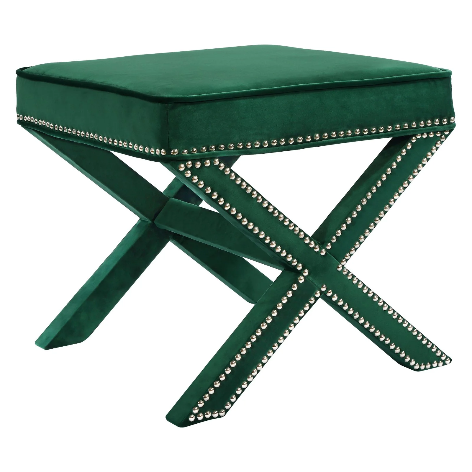 Meridian Furniture Nixon Contemporary Velvet Ottoman/Bench in Green