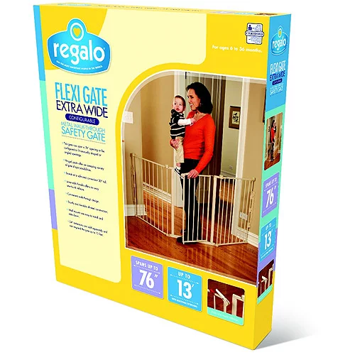 Regalo 76 Inch Super Wide Baby Gate, 3-Panel Baby Safety Gate, Configurable, Age Group 6 to 24 Months