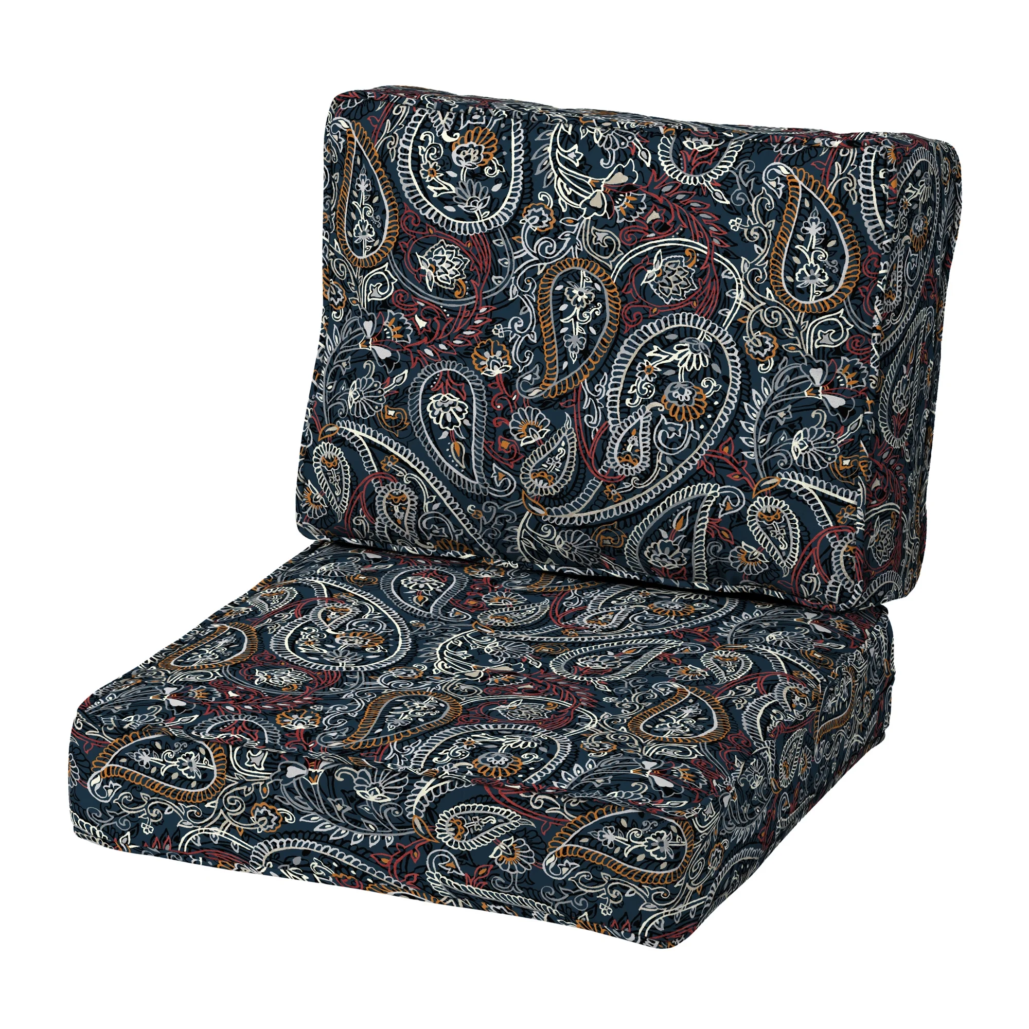Arden Selections ProFoam Performance Outdoor Deep Seating Cushion Set 24 x 24, Navy Palmira Paisley