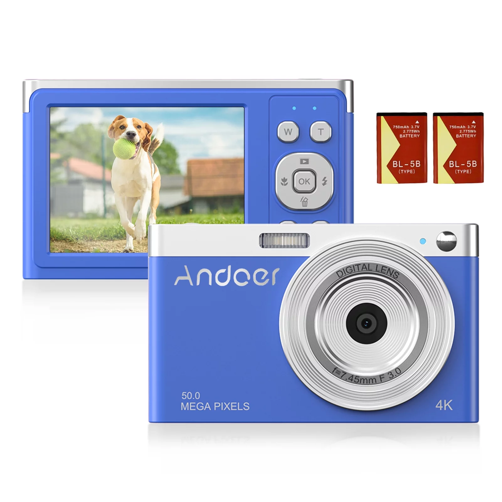Andoer-2 Digital Camera,4K Camera Video -Shake Smile Capture 2.88Inch IPS Screen Smile Capture Built-in Screen Auto 16X 50MP 2.88Inch IPS Camera Video 50MP Kids 2pcs Batteries Carry St