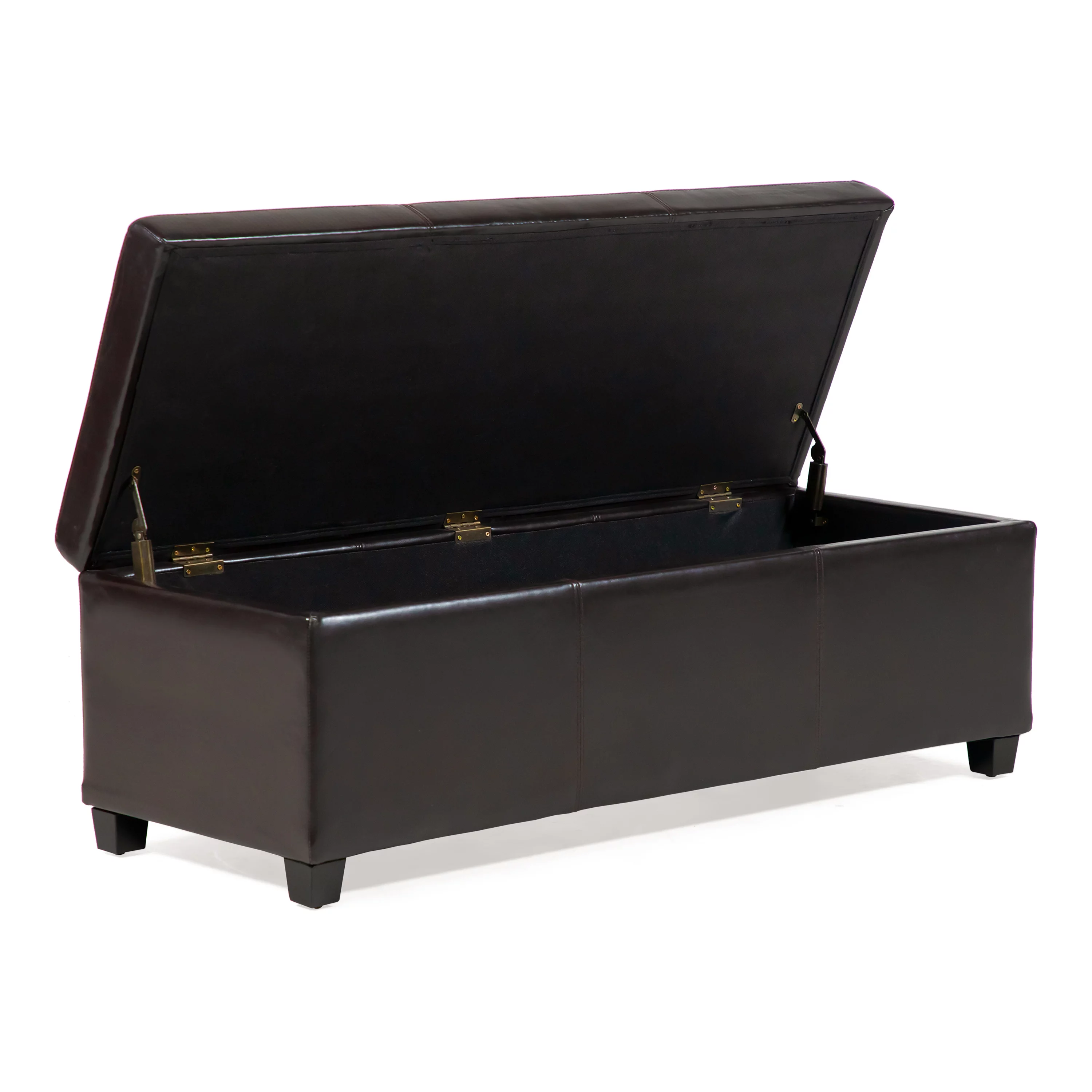 Clive Transitional Brown Faux Leather Indoor Storage Ottoman