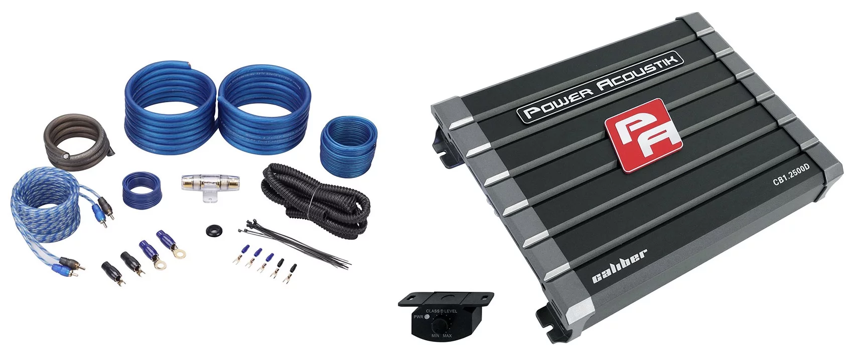 Power Acoustik CB1-2500D 2500w Class D Car Audio 1-Ohm Mono Amplifier+Amp Kit