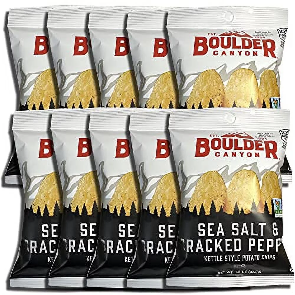 (3 pack) Kettle Style Potato Chips from Boulder | 1.5 Oz | (Cracked Pepper, 10 Bags)
