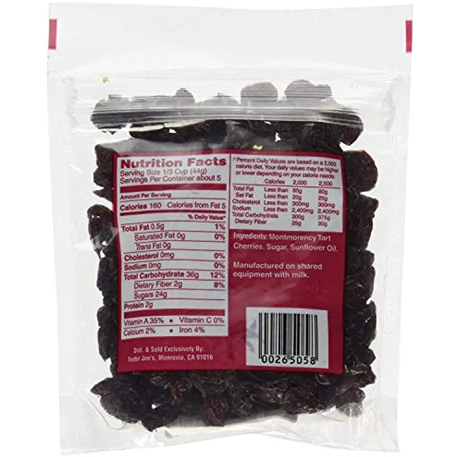 2 Packs TJ Dried Pitted Tart Montmorency Cherries