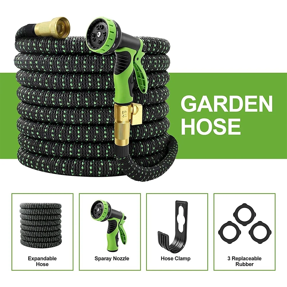 Expandable Garden Hose 50 ft with 10 Functions Hose Sprayer, Flexible Garden Hose Leak-Proof with Natural Latex, No-Kink Collapsible Hose Green