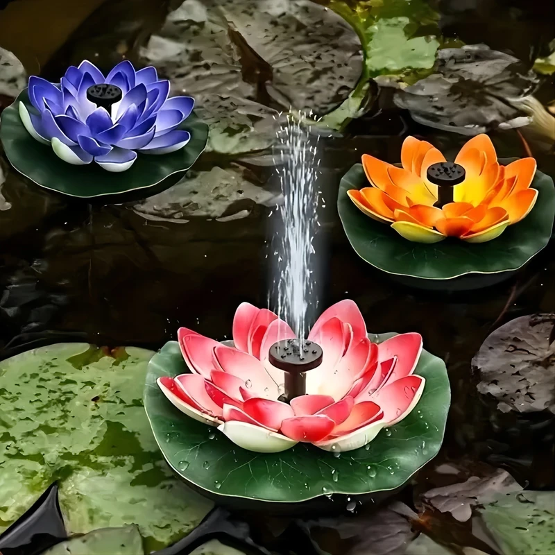 Lotus Shaped Solar Fountain Pond Decorative Man-made Lotus Shape Floating Garden Fountain  Solar Powered Outdoor Bird Bath Pool