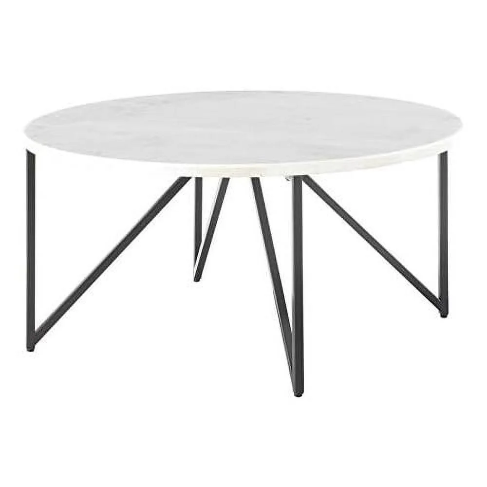 Living Room Contemporary Design Round Marble Top Coffee Table With Metal Legs In White