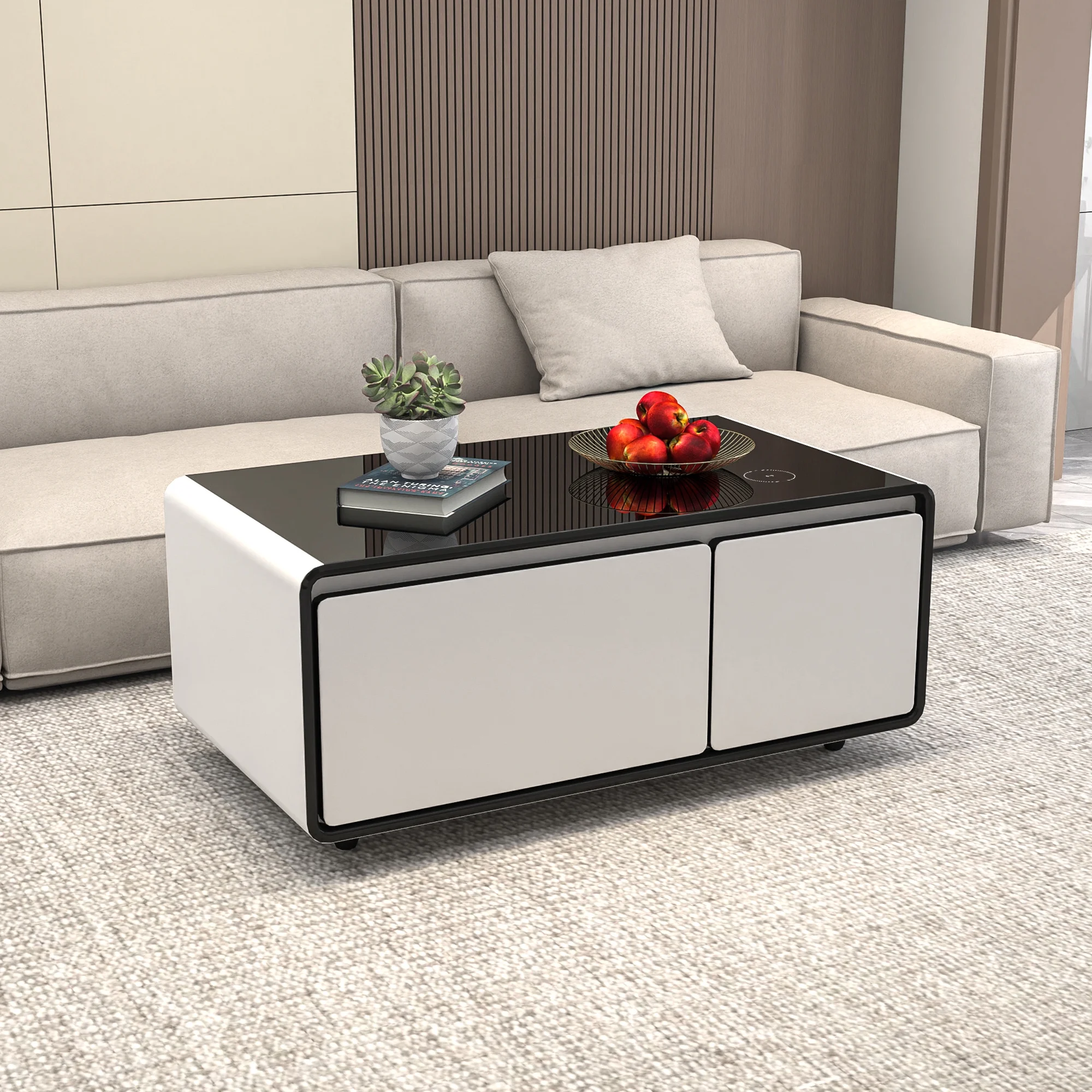 Smart Coffee Table with Fridge & Charging Station - Elevate Your Space