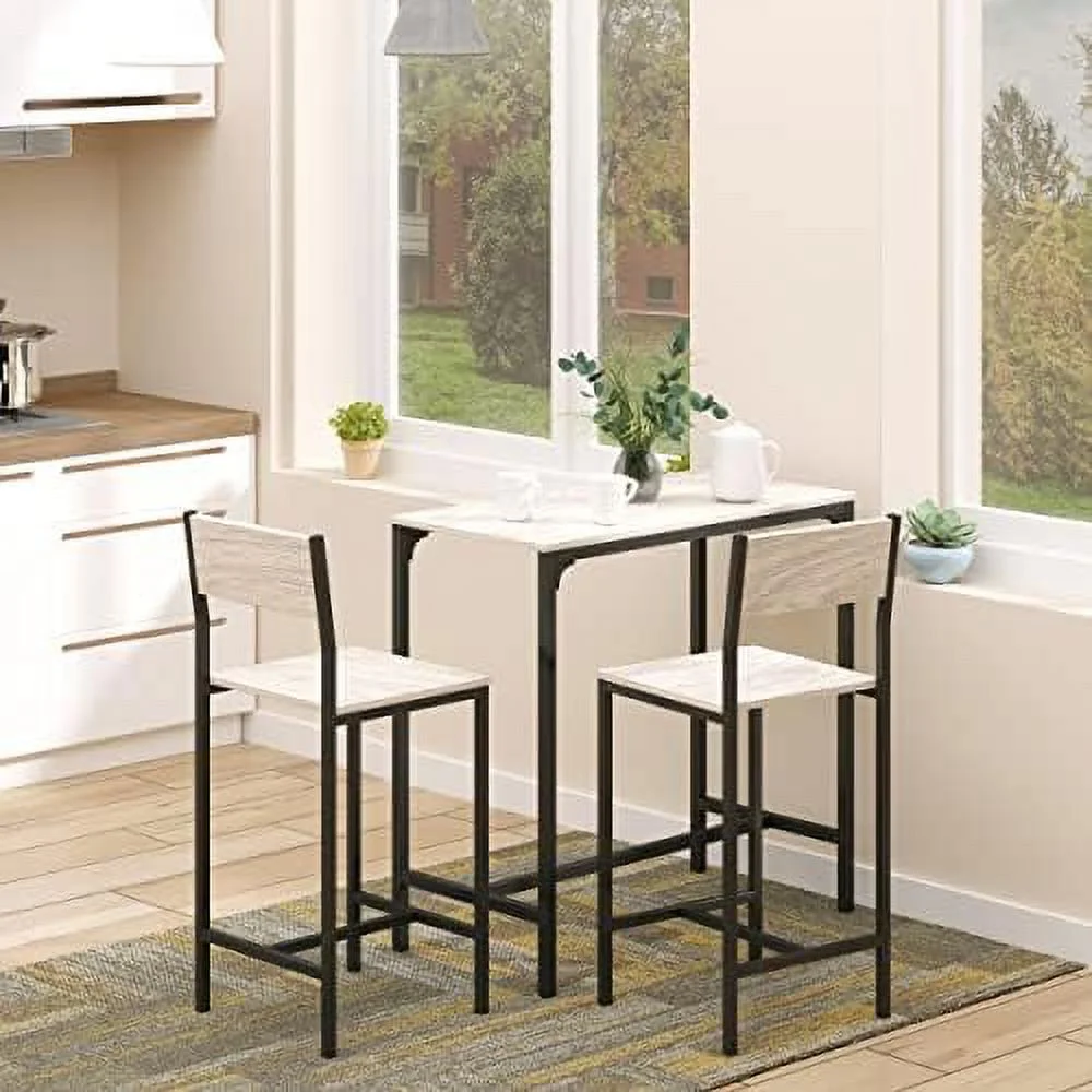 TJUNBOLIFE 3 Piece  Table and Chairs  Industrial Dining Table Set for 2  Counter Height Kitchen Table with  stools  Breakfast Table Set for 2 for Small Space  Natural