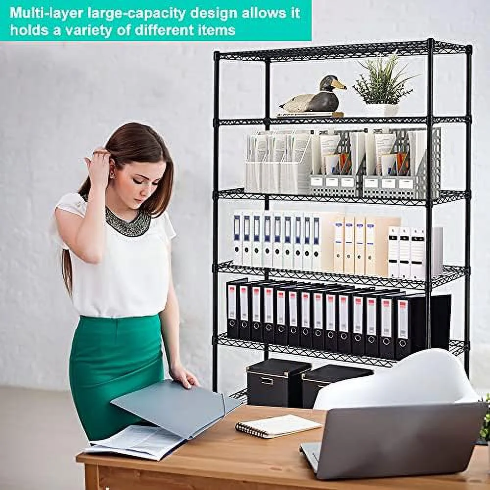 MQLIFEBOOM Metal Shelves Garage Shelving Wire Shelving Unit with Wheels  6000lbs Weight Capacity Heavy Duty NSF Height Adjustable  Shelves 6 Tier Steel Commercial Grade Wire Rack  Black