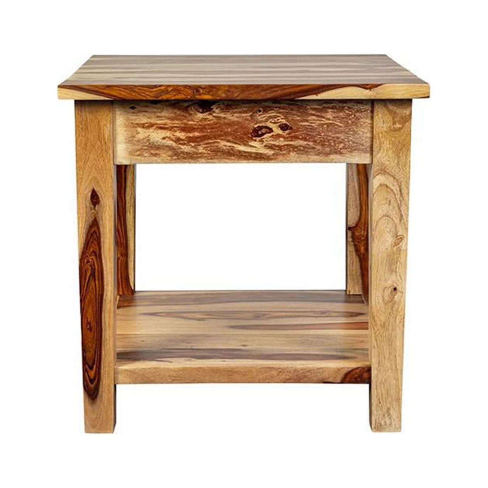 Home Square Solid Wood End Table with Drawer in Natural - Set of 2