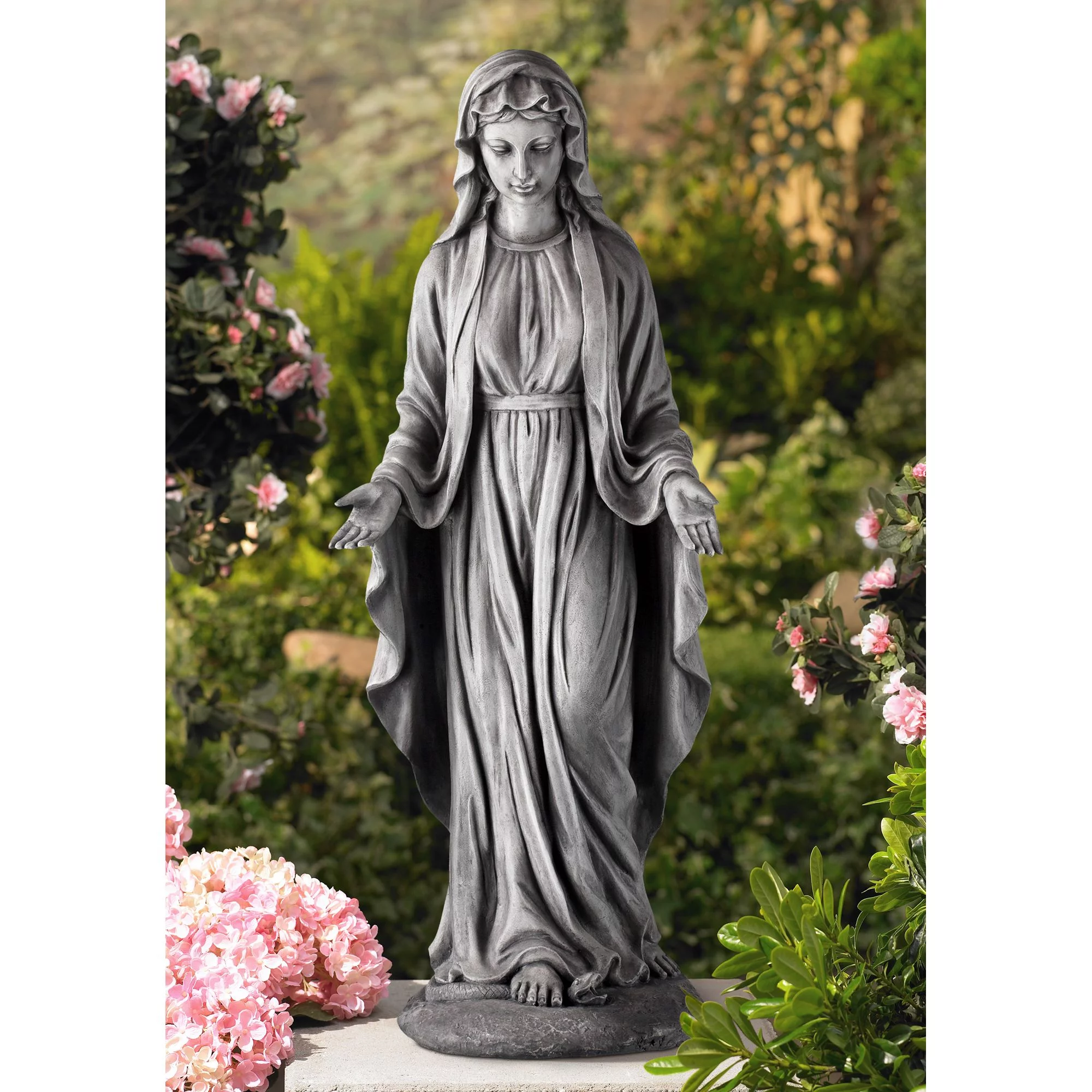 John Timberland Virgin Mary Statue Sculpture Catholic Decor Outdoor Garden Front Porch Patio Gray Stone Finish Ceramic 29