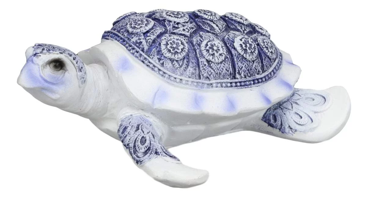Terracotta Blue And White Feng Shui Celestial Sea Turtle Statue 4.5