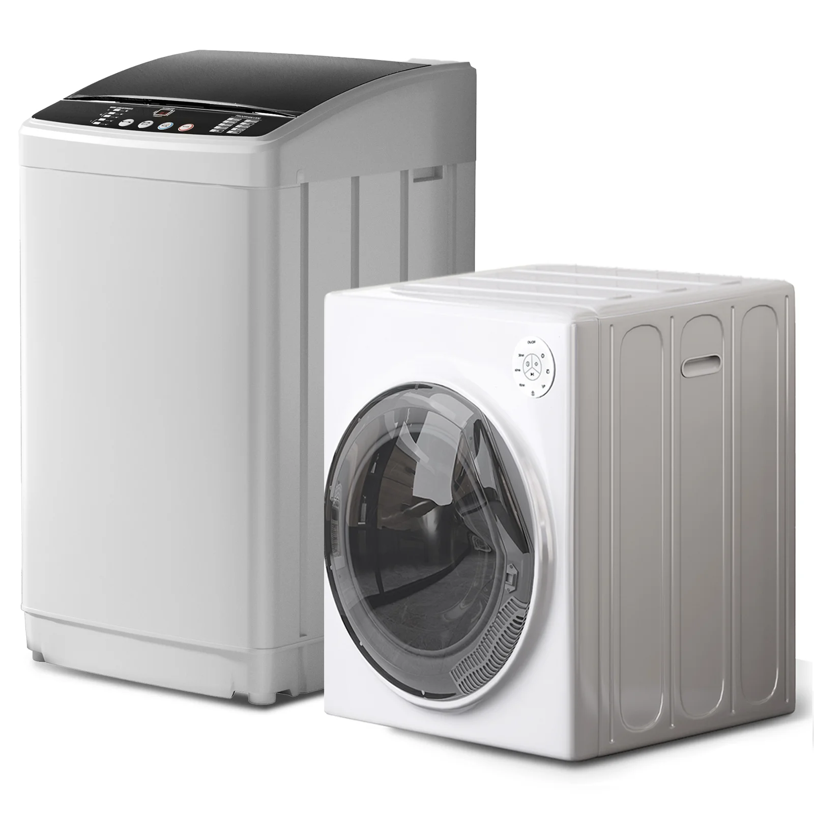 TABU Washer and Dryer Set, 19lbs Full Automatic Washing Machine with Drain Pump and 13lbs Portable Dryer (White)