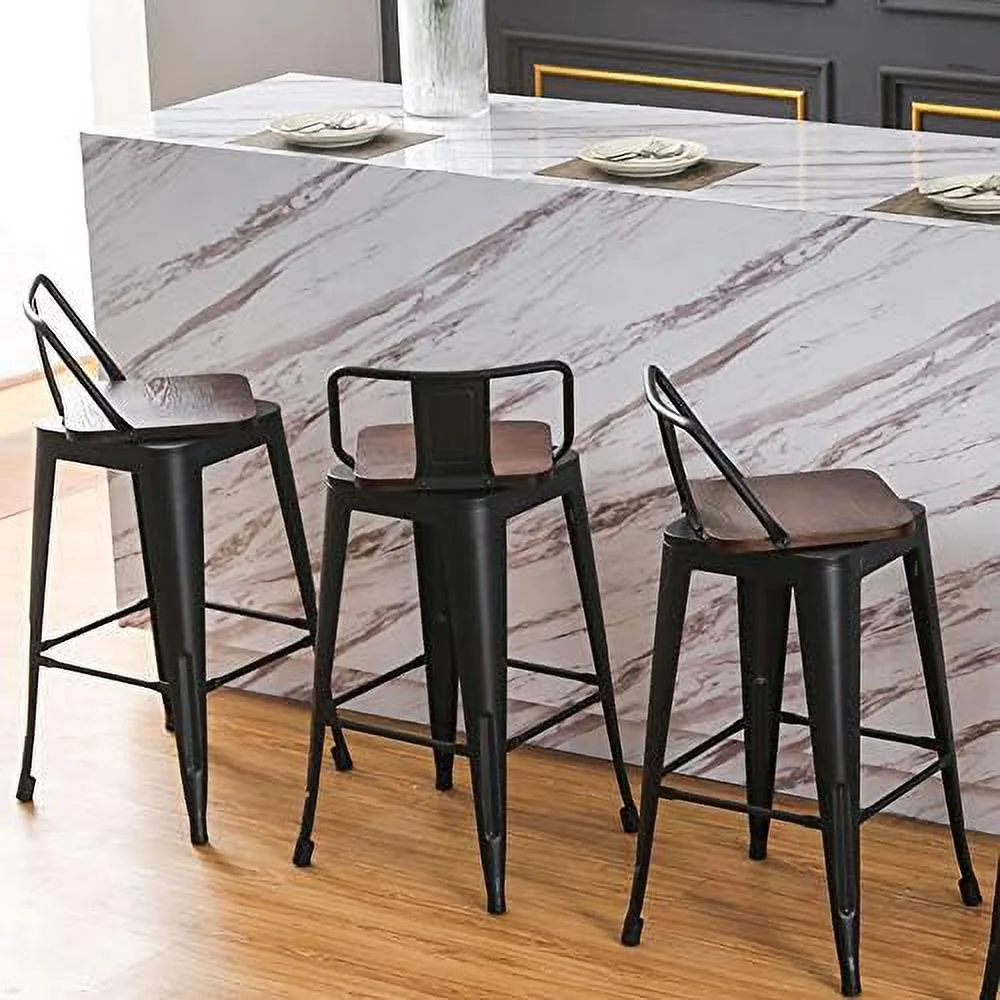 HOOMHIBIU 26 Inch Swivel  Stools Set of 4 Counter Height Stools Industrial Metal Barstools (26 inch  Distressed White)