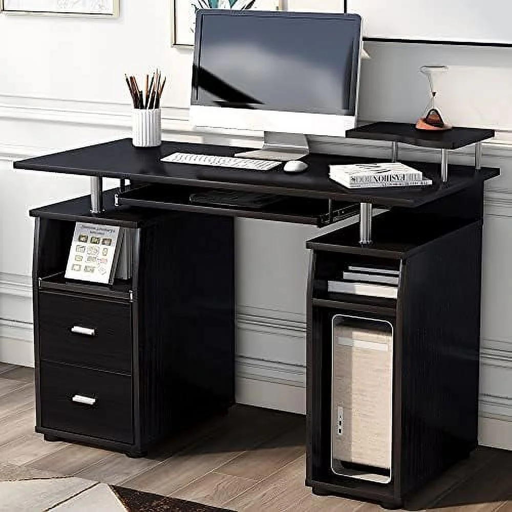 TJCGDTY Computer Desk with 2 Drawers Pull-Out Keyboard Tray - 47\u201D Large  Home Office Desk - Writing Study Table Workstation for PC Laptop Gaming Working - Modern Wood (47''x3