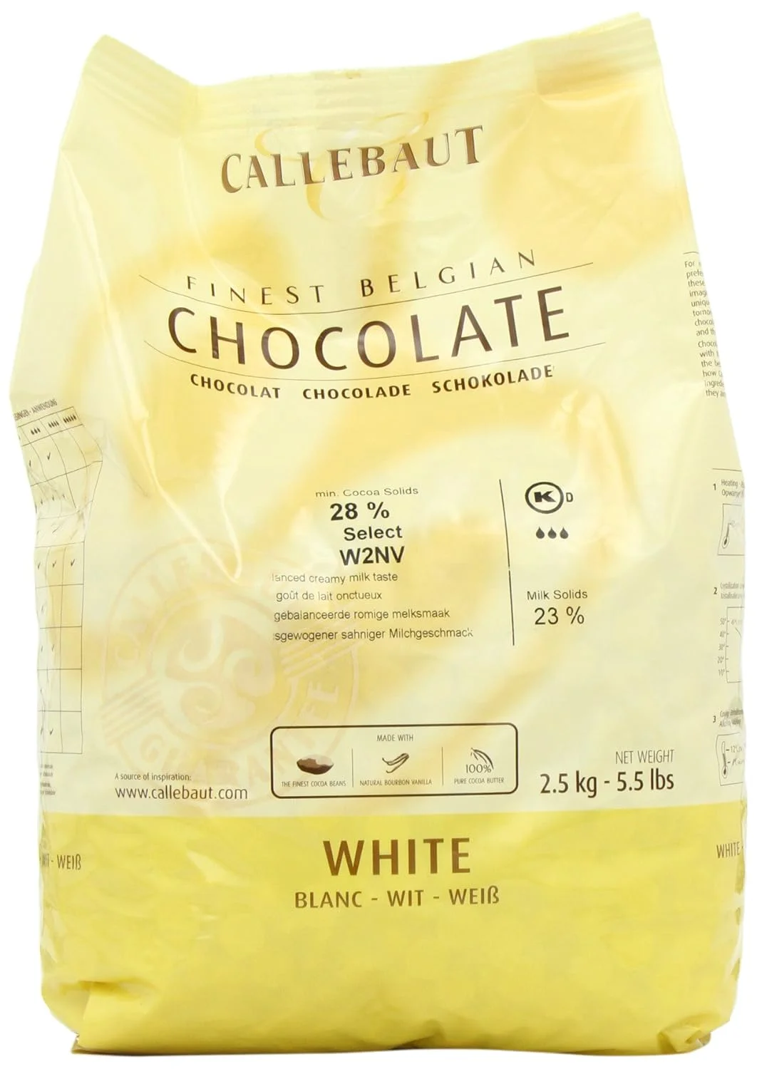 Belgian White Chocolate Baking Callets (Chips) - 1 bag, 5.5 lbs