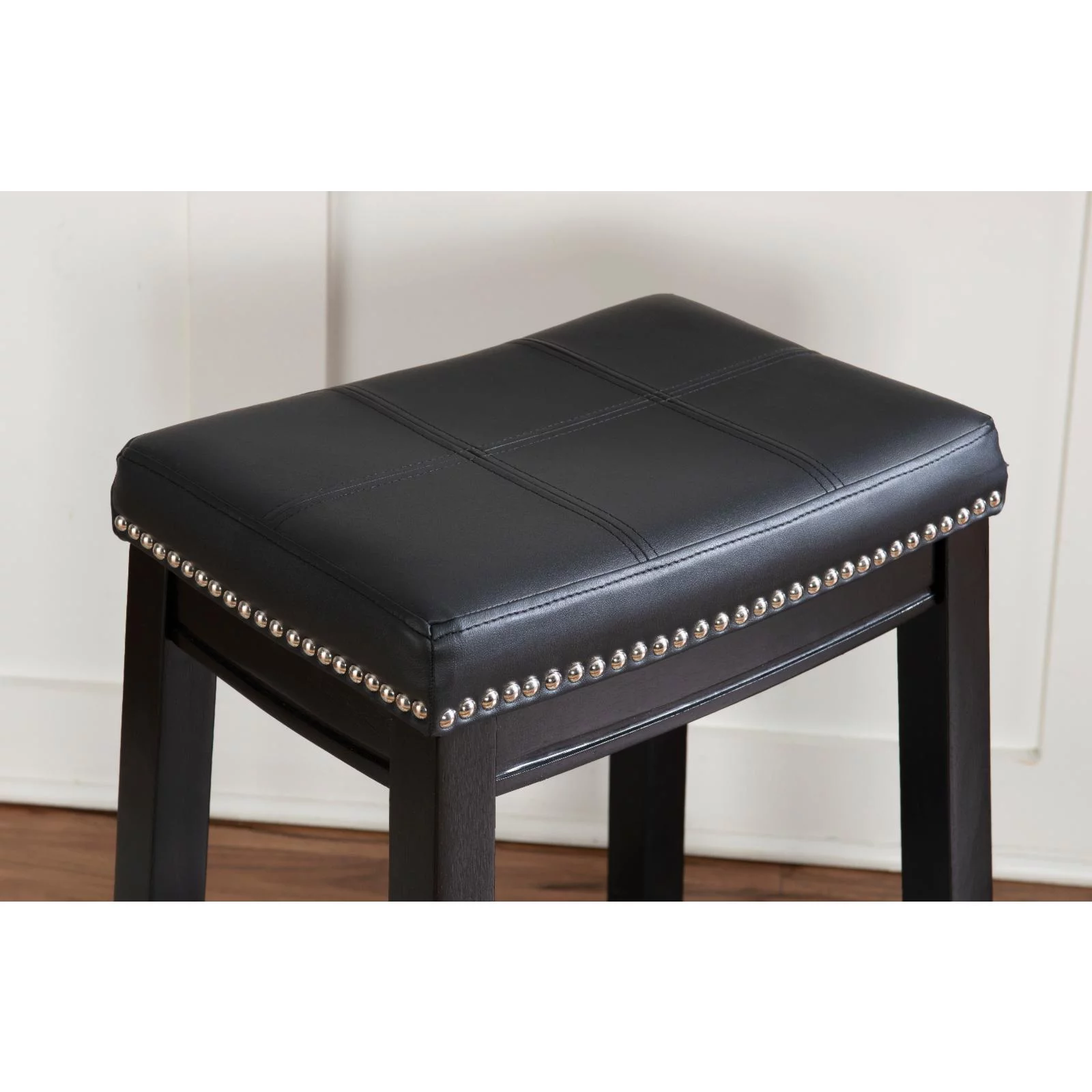 Linon Claridge 26 in. Backless Counter Stool - Black/Black Faux Leather - Set of 2