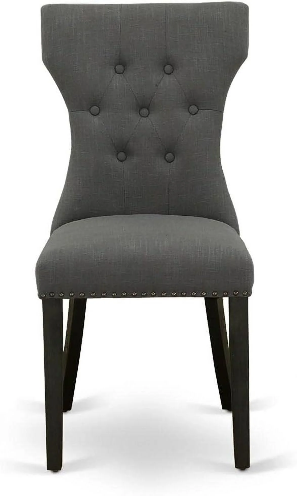 GAP6T50 Gallatin Parson Chairs - Button Tufted Nailhead Trim Dark Gotham Linen Fabric Upholstered Dining Chairs, Set Of 2, Wirebrushed Black