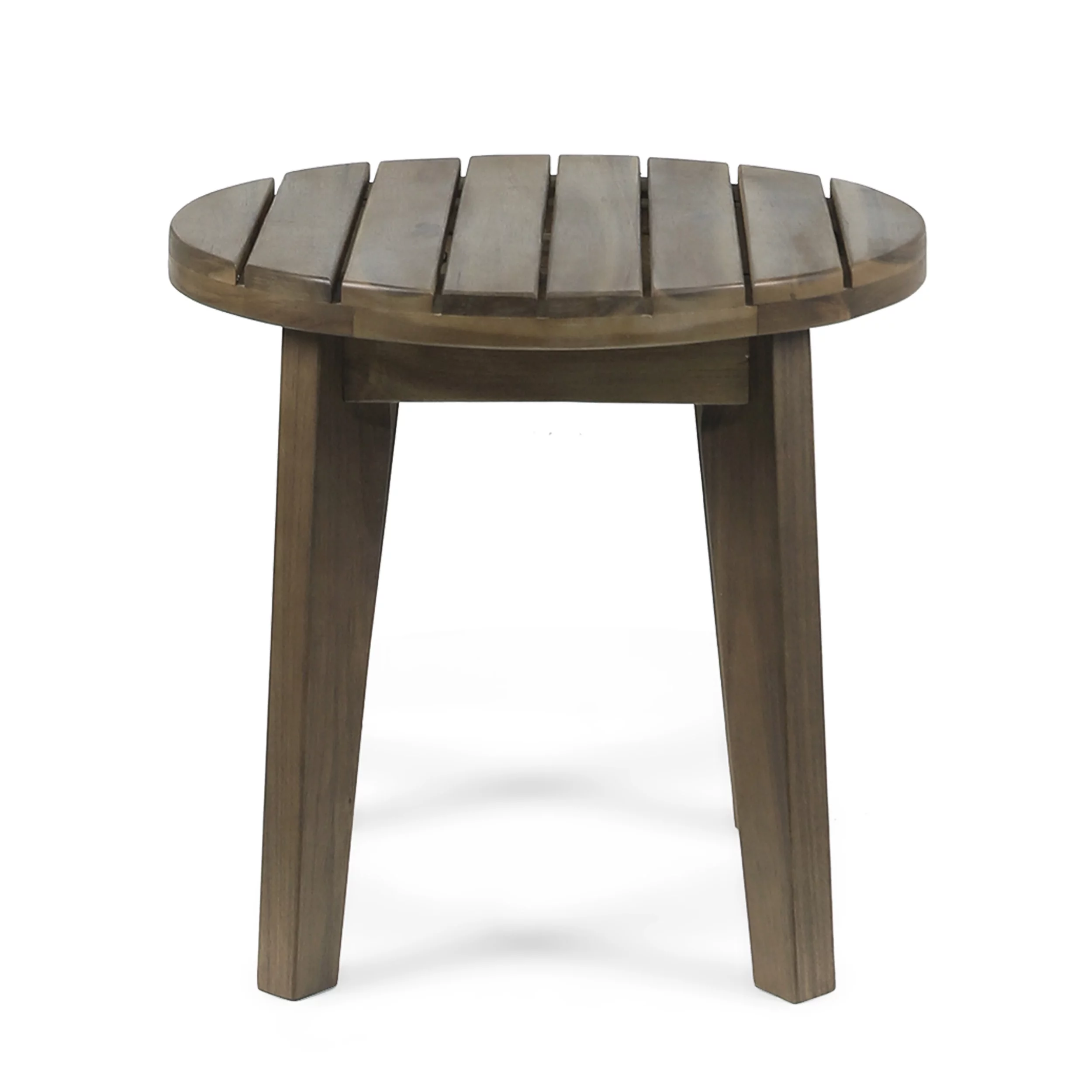 GDF Studio Parker Outdoor Acacia Wood Slat Top Circular Side Table, Gray