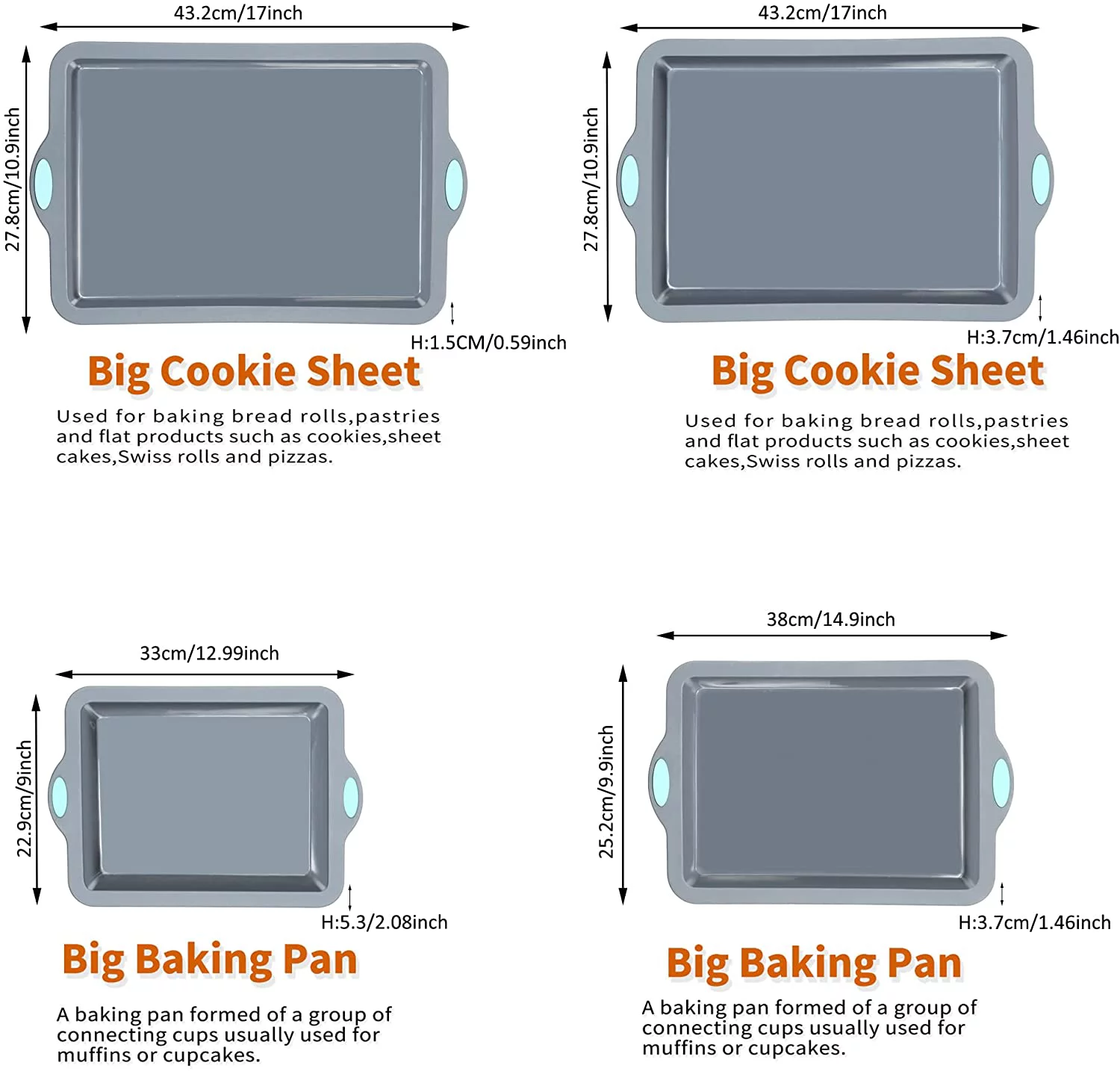 To encounter Silicone Baking Pans Set, 4 Pieces Nonstick Bakeware Set with Baking Pans, Baking Sheets, Cookie Sheets, Cake Pan with Metal Reinforced Frame More Strength, Light Grey 4 Pieces Light Grey