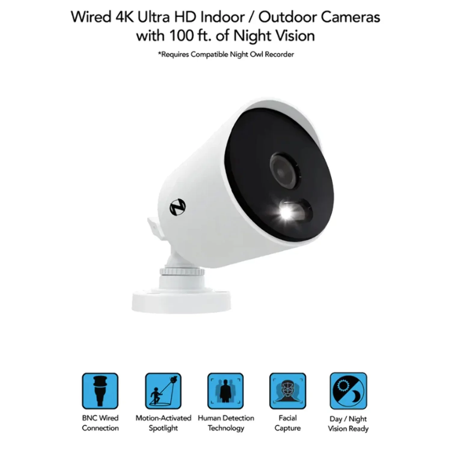 Restored Premium Night Owl Add On Wired 4K Spotlight Cameras - 2 Pack - White (Refurbished)