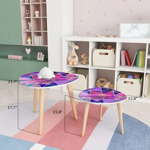 JDZHAPPYLIFE Small Coffee Nesting  Abstract Stained Glass Mosaic Triangle End  Center   Modern   Room Bedroom Balcony