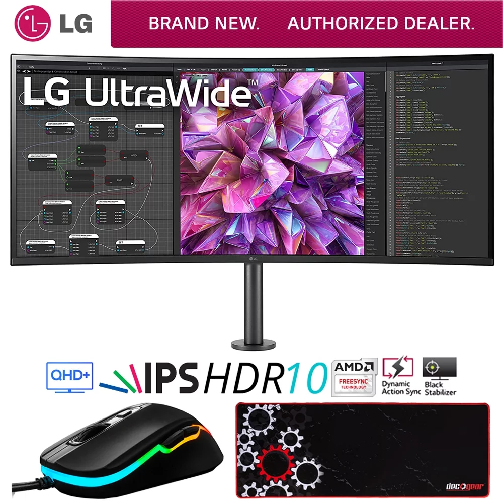 LG 38WQ88C-W 37.5-inch Curved UltraWide QHD Plus (3840x1600) Monitor with Ergo Stand Bundle with Deco Gear Wired Gaming Mouse and Deco Gear Large Extended Pro Gaming Mouse Pad