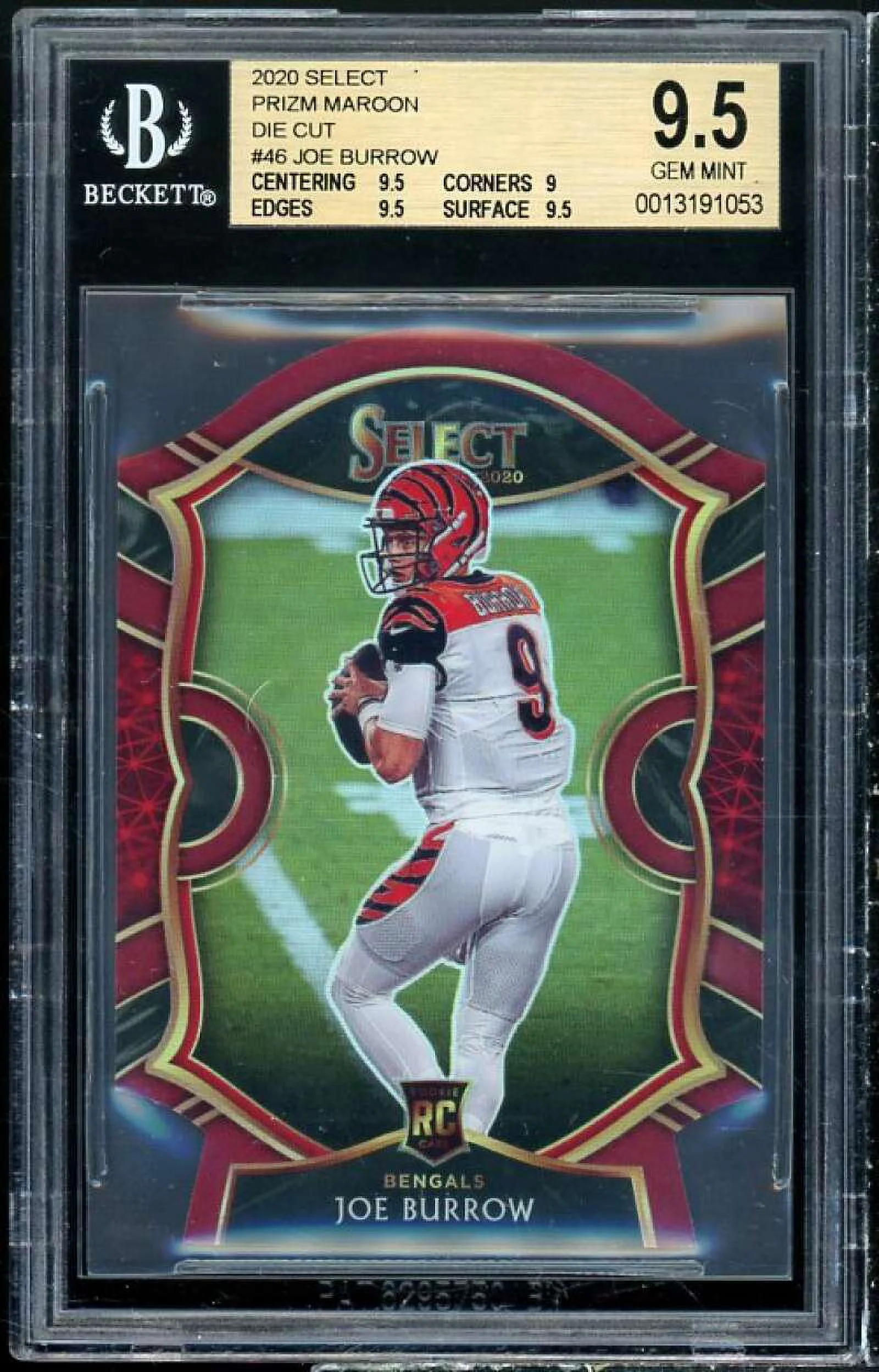 Joe Burrow Rookie 2020 Select Prizm Maroon Die Cut #46 BGS 9.5 (9.5 9 9.5 9.5)