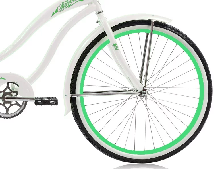 Wonder Wheels 26 In. Beach Cruiser Coaster Brake Single Speed Bicycle, Bike, Stainless Steel Spokes One Piece Crank Alloy Rims 36 H With Fenders - White