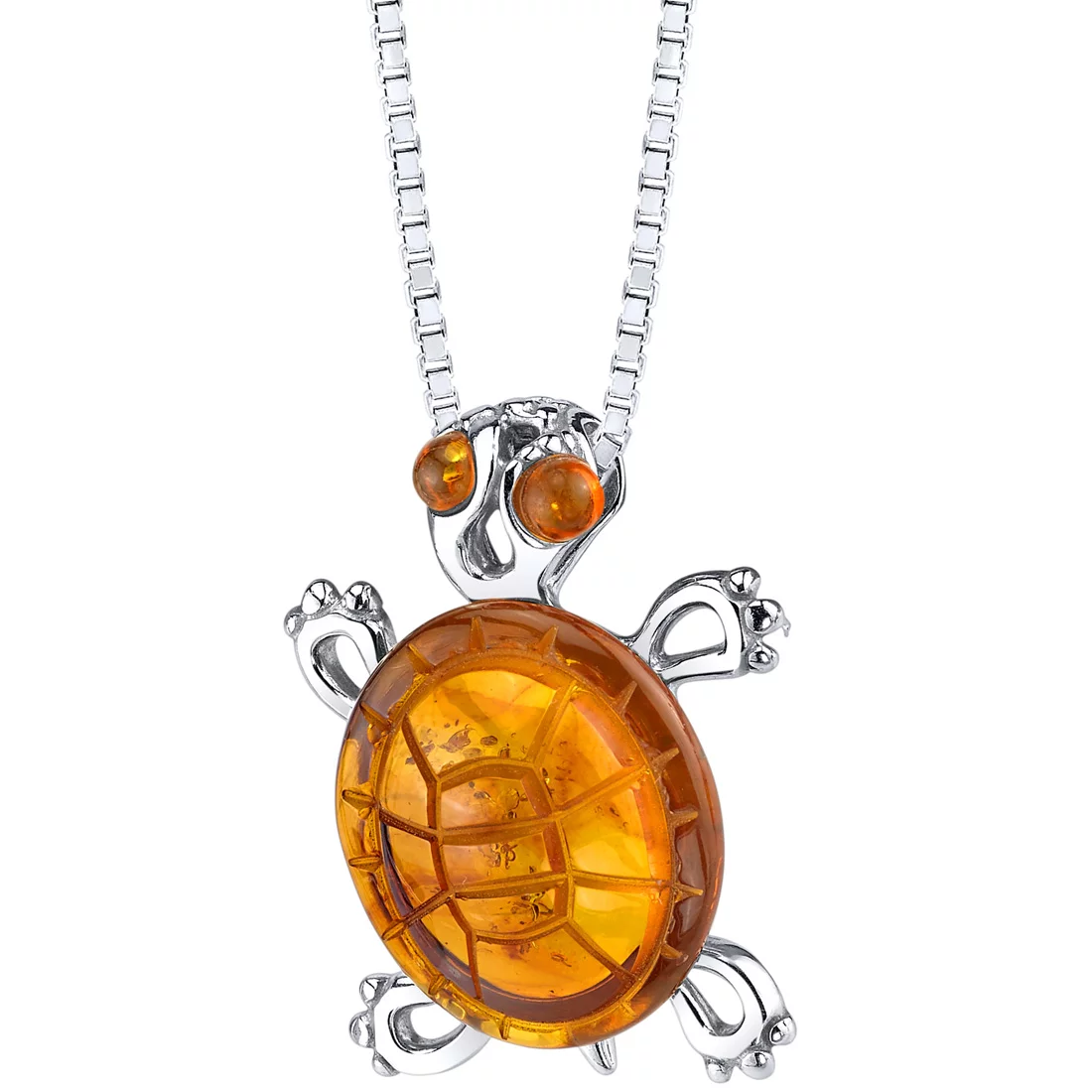 Baltic Amber Turtle Pendant Necklace in Sterling Silver, 18