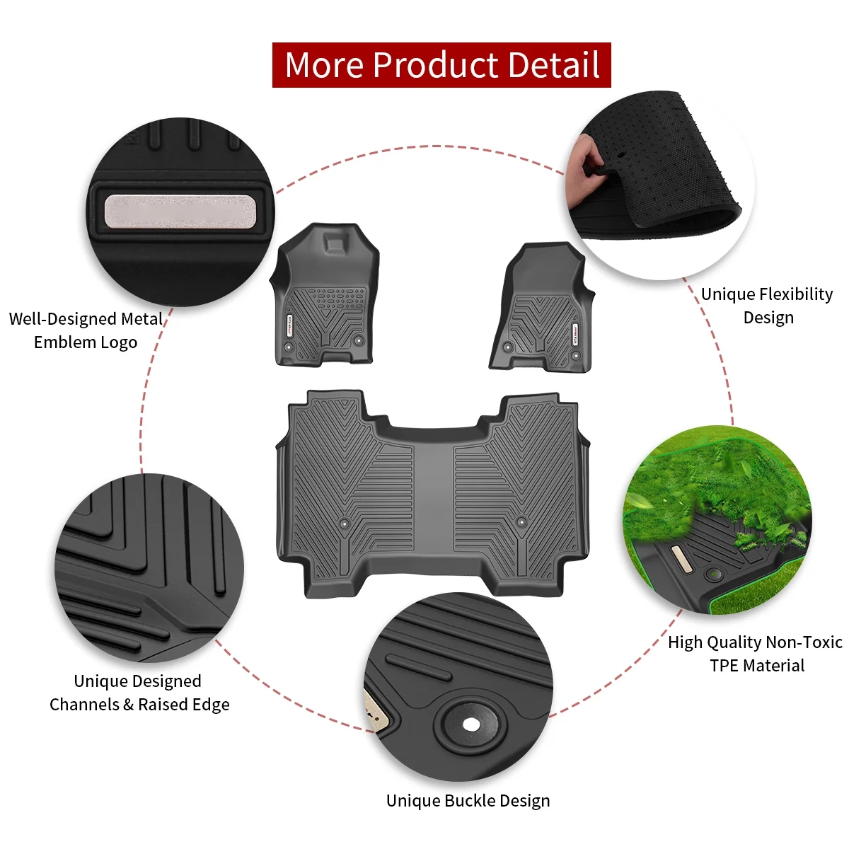 Ledkingdomus All-Weather TPE Rubber For 2019-2022 Dodge Ram 1500 Crew Cab Front Rear Kit Floor Mats Liner Set