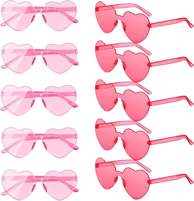 Chunhong 10 Pairs of Candy Color Frameless Heart Shaped Sunglasses Candy Shaped Modern Sunglasses Fun Shaped Sunglasses Tinted Colored Sunglasses For Women and Bachelorette Party