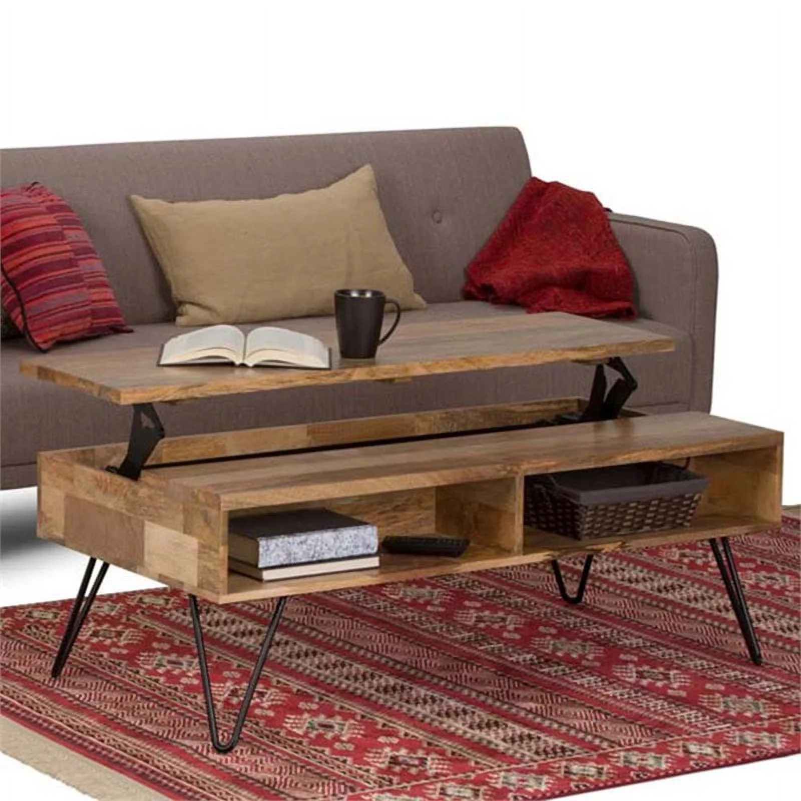 Allora Rectangle Wood Lift Top Coffee Table in Natural/Black