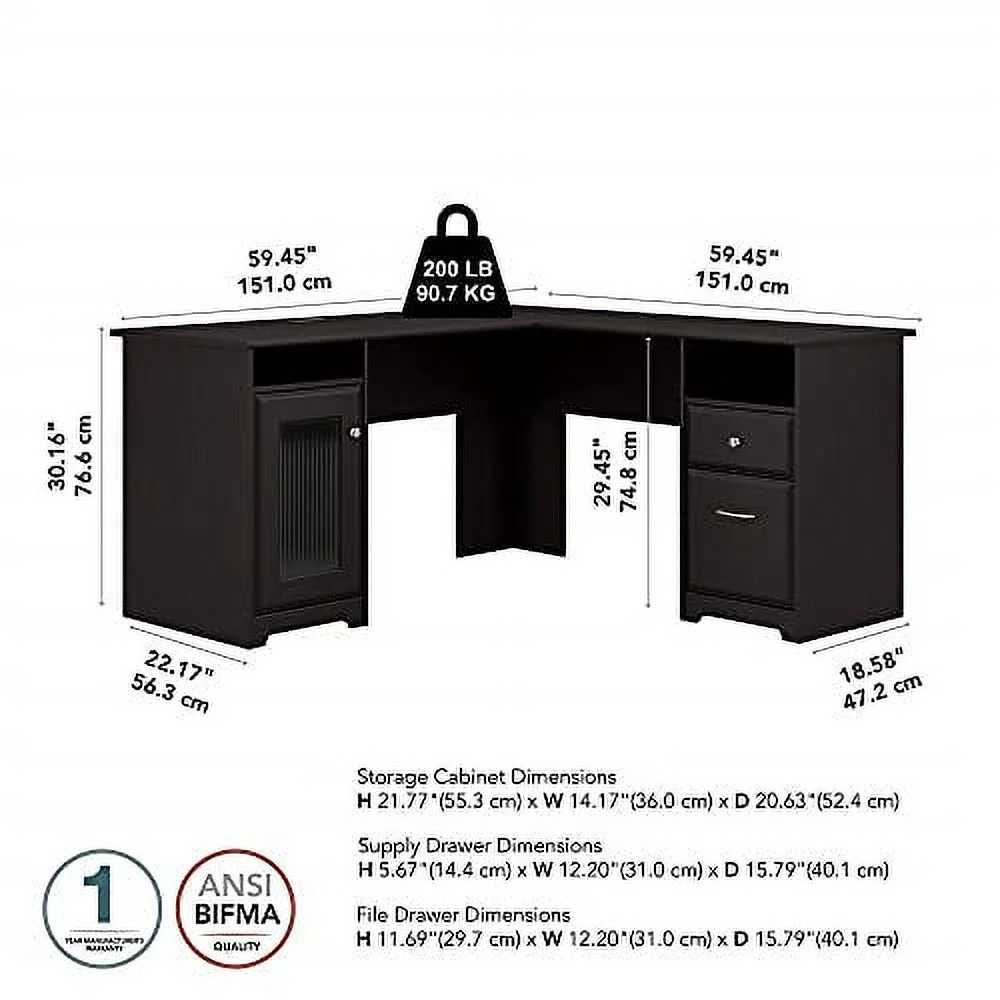 Bush Furniture Cabot L Shaped Desk, Espresso Oak (WC ) Espresso Oak 60W