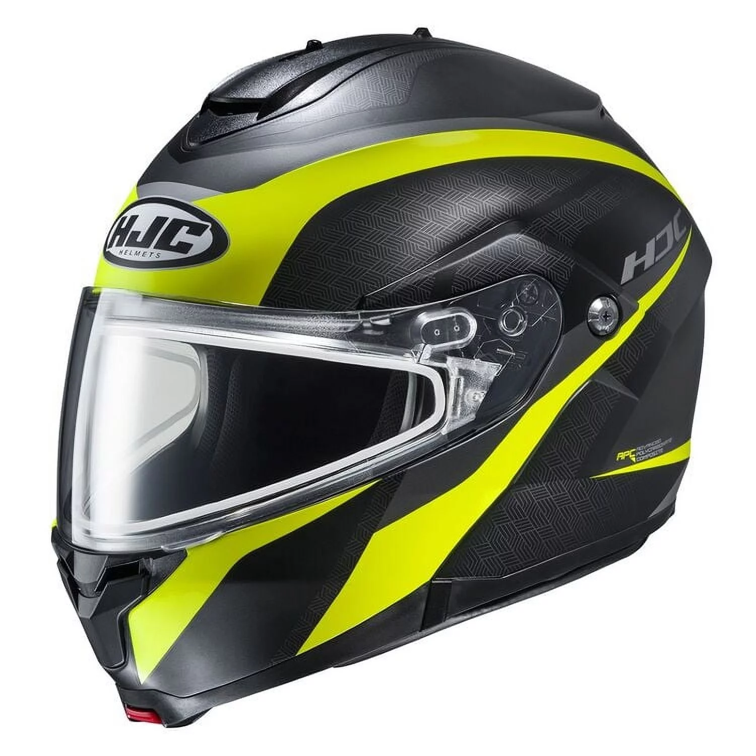 HJC C91 Taly snowmobile helmet with Dual Lens Shield Semi-Flat Hi-Viz Yellow (MC-3HSF) (Small, Black Semi-Flat Hi-Viz Ye