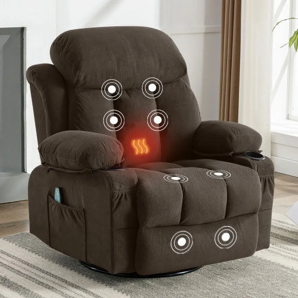 JHOOTUUO Power Lift Recliner Chair with Heat and Massage Electric Fabric Recliner Chair for Elderly with Side Pocket  USB Charge Port  Remote Control for Living Room (BROWN)+B