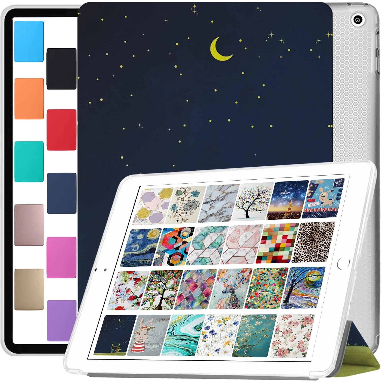 iPad Air 1 2iPad 5 6 Gen 9.7 [iPad 6th 5th Air 2nd 1st ] A1893 A1822 A1566 A1474 MRJN2LL/A MR7G2LL/A MR7F2LL/A MP2F2LL/A Shockproof Printed Cover with Clear Transparent Back Shell - Night Sky