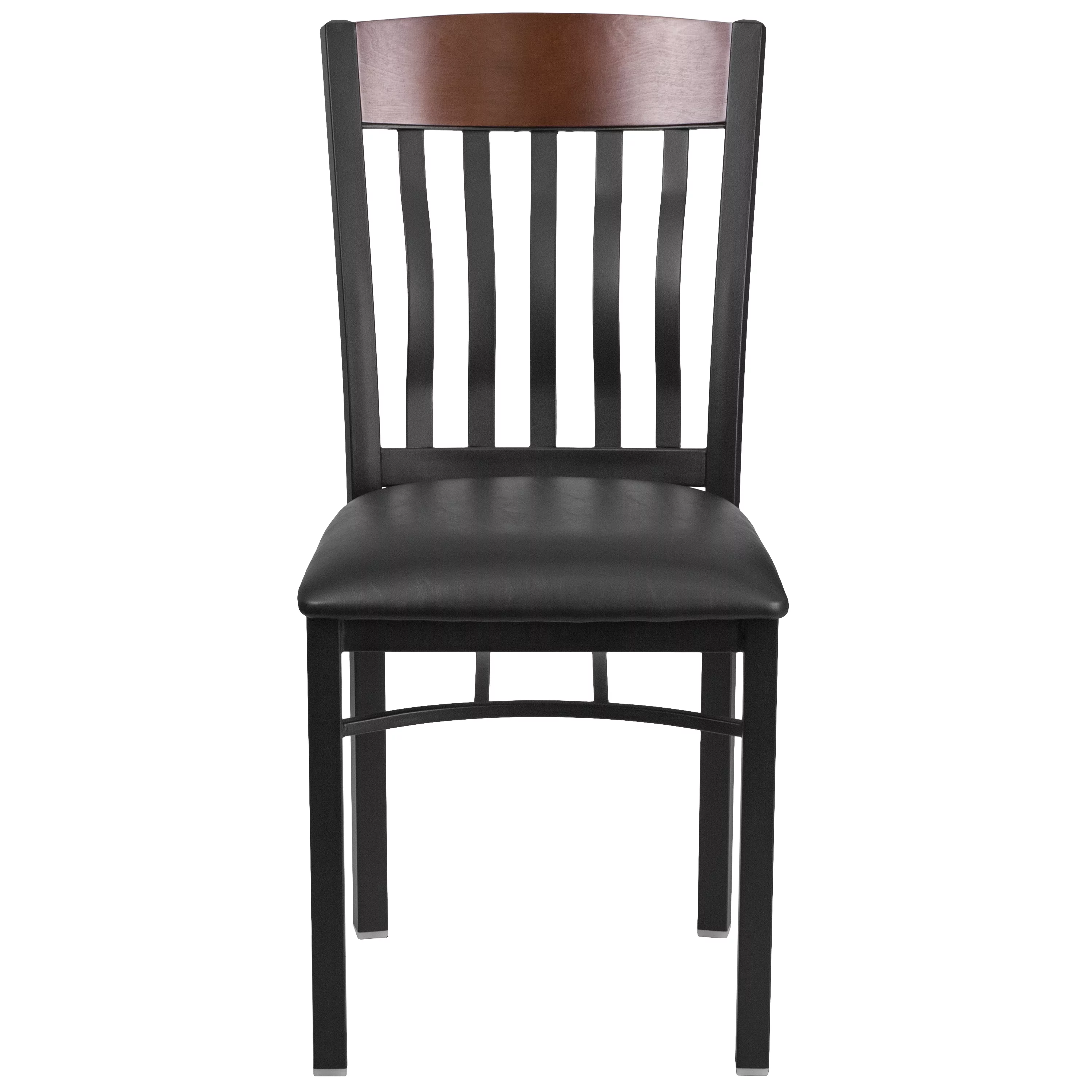 Flash Furniture 2 Pack Eclipse Series Vertical Back Black Metal and Walnut Wood Restaurant Chair with Black Vinyl Seat