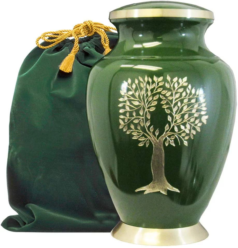 Trupoint Memorials Tree of Life Green Large Adult Cremation Urn for Human Ashes, up to 200 lb Person with Velvet Bag