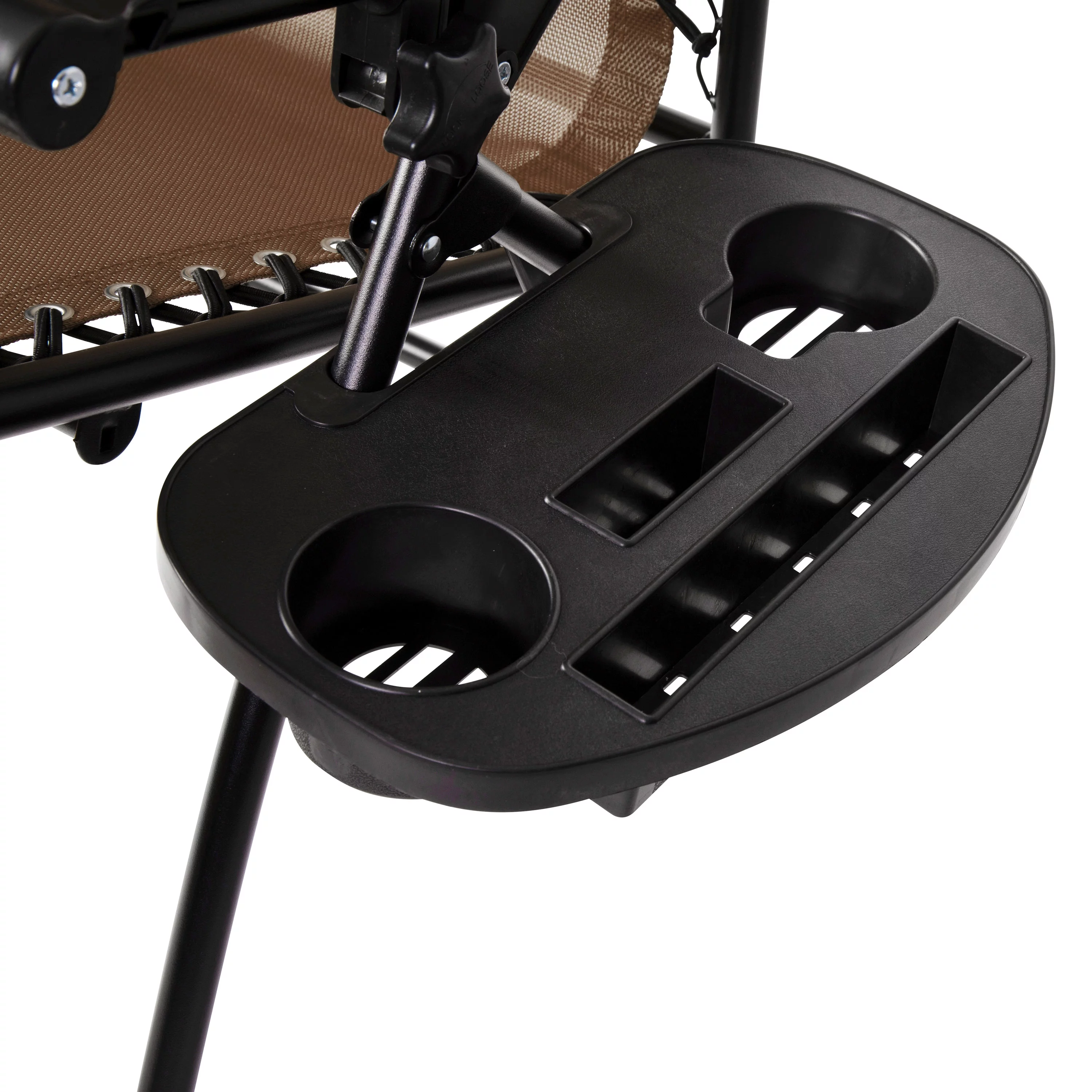 Emma + Oliver Adjustable Folding Mesh Zero Gravity Chair with Pillow and Cup Holder Tray in Brown