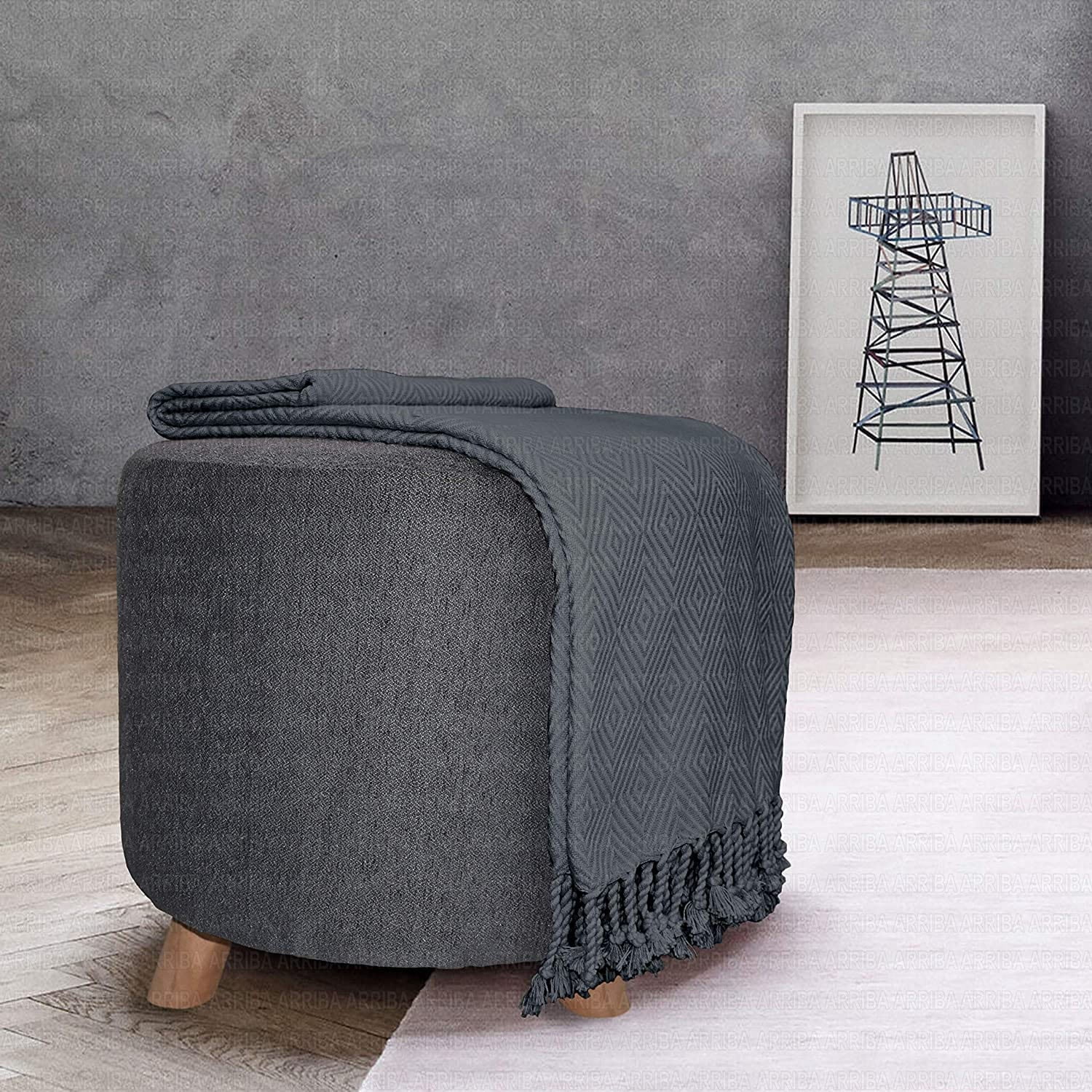 100% Ring Spun Cotton Diamond Throws Blankets Hand Woven with Fringe Super Soft 50''x60'' Grey