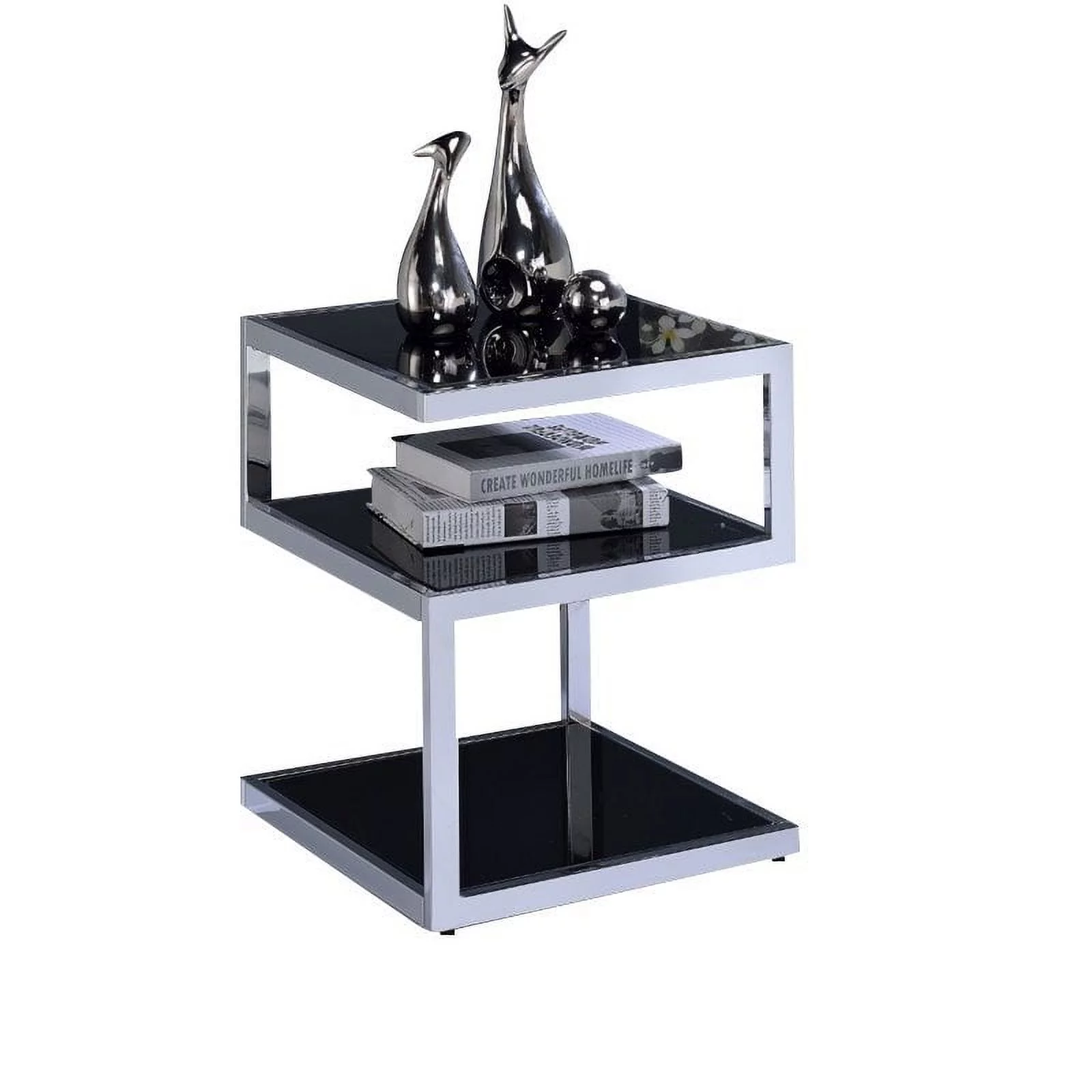 Bowery Hill Modern Metal and Glass End Table in Black/Chrome