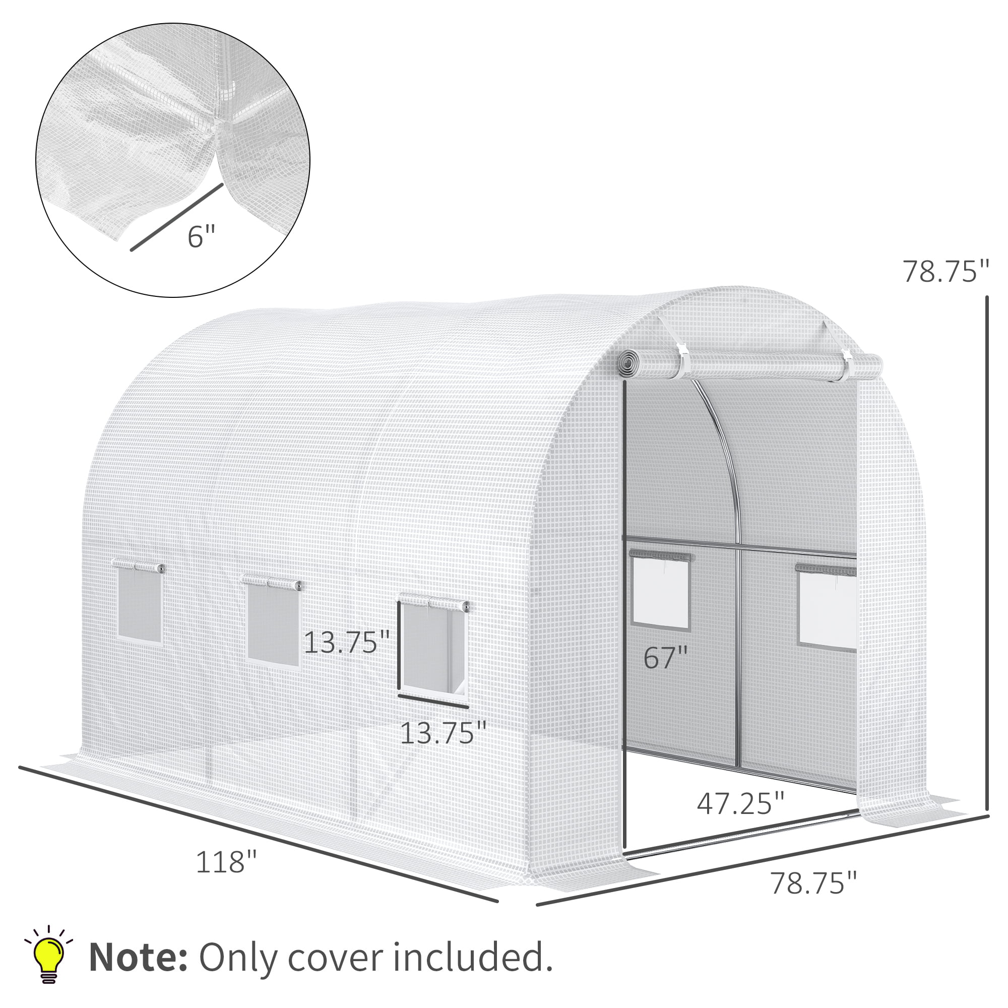 Outsunny 9.8' x 6.6' x 6.6' Greenhouse Cover Replacement, White