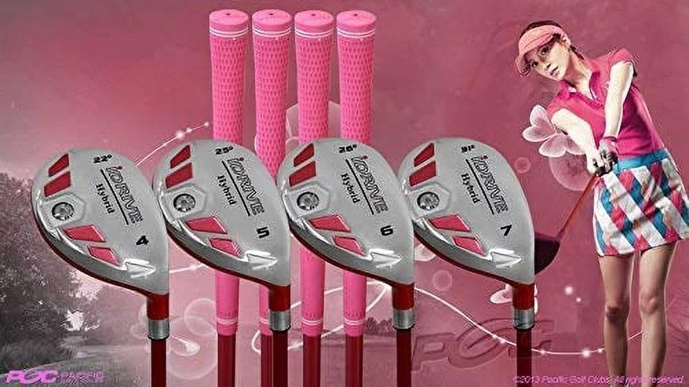 Integra Women's iDrive Golf Clubs All Ladies Pink Hybrid Complete Full Set which Includes: #4, 5, 6, 7 Lady Flex Right Handed New Utility Large Flex Club