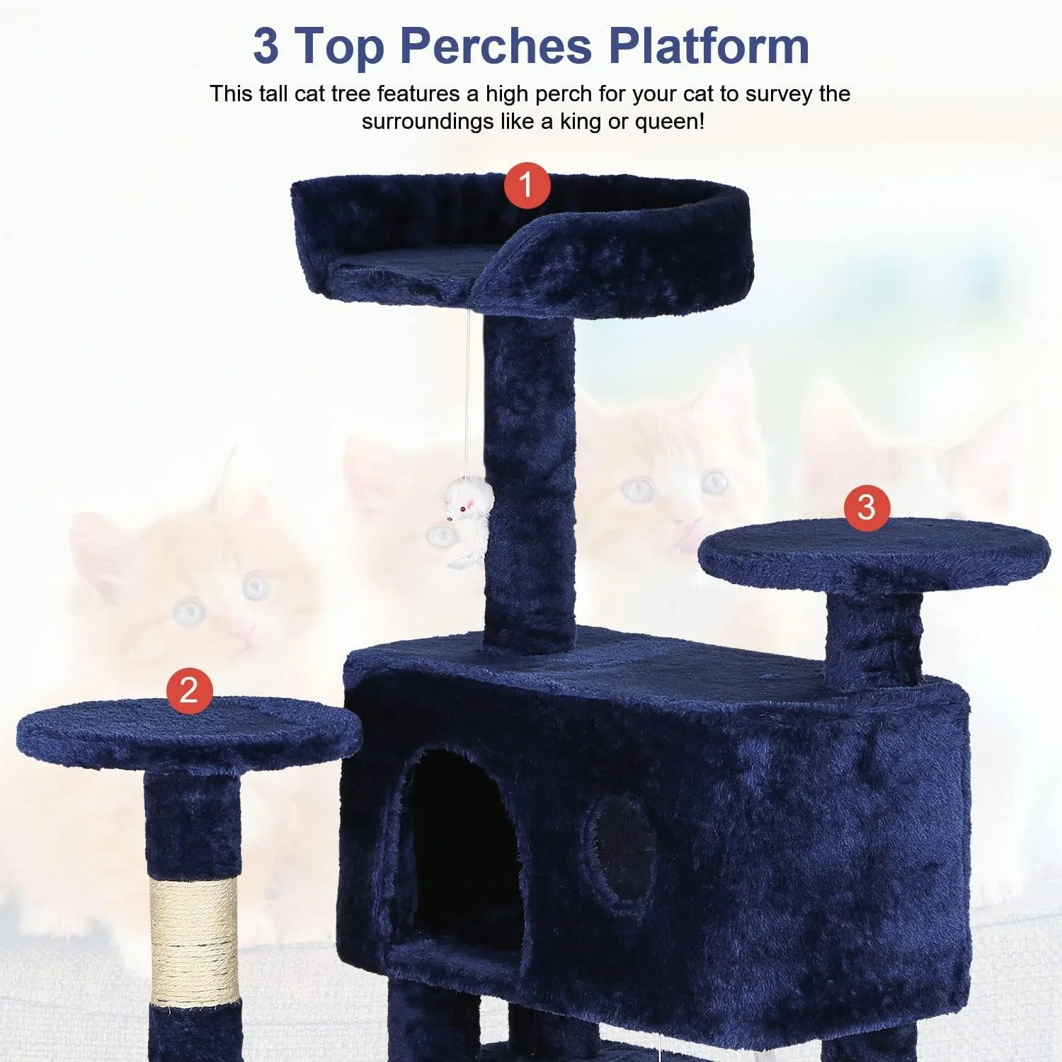 Dkelincs 54 inch Cat Tree with Cat Scratching Posts, Multi-Level Cat Condo Tower Play House, Navy Blue