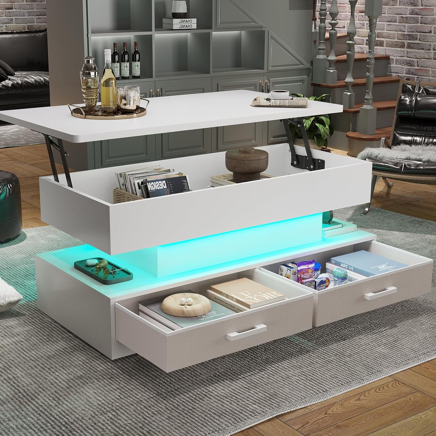 Morden Small Lift Top Coffee Table with LED Light,40
