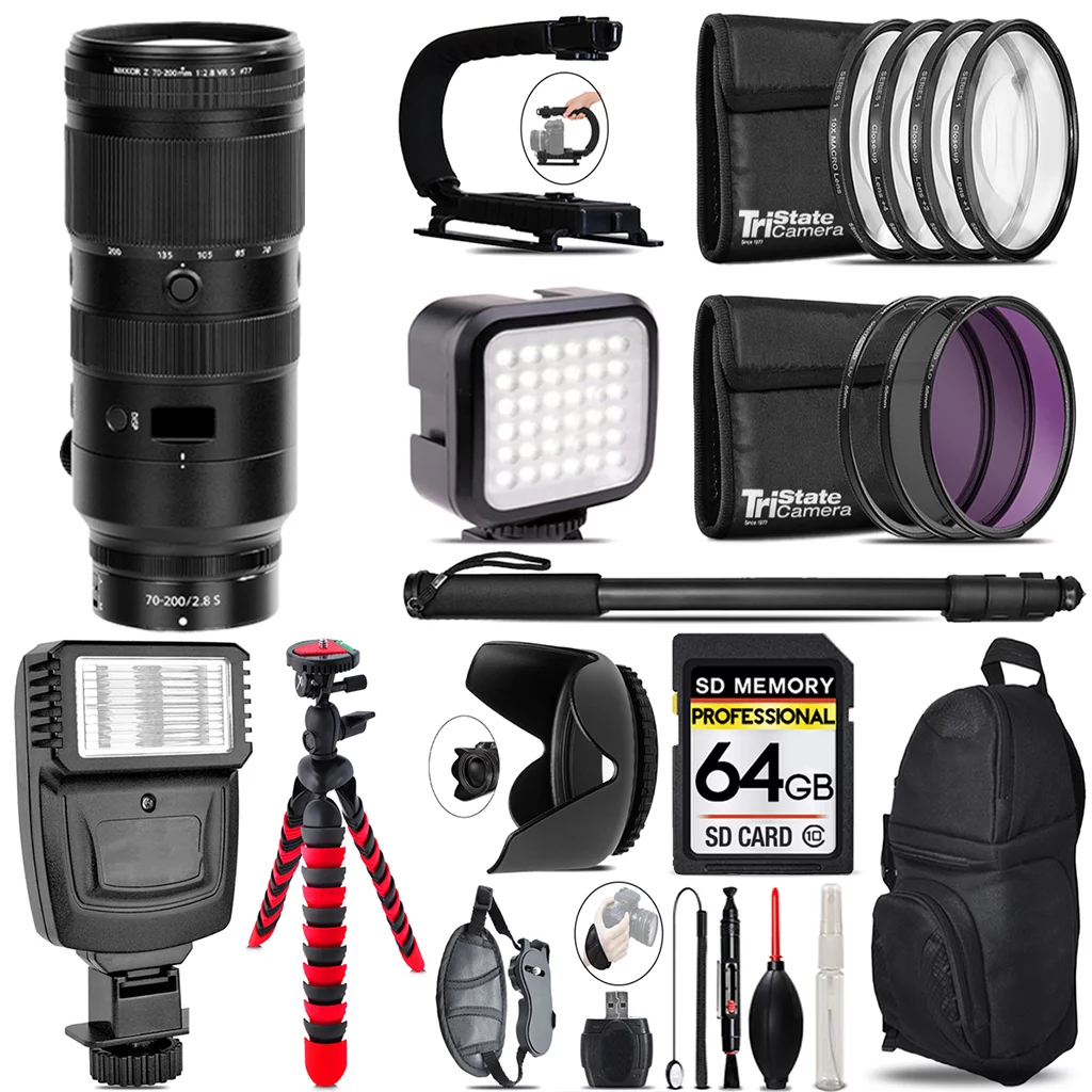 Nikon NIKKOR Z 70-200mm f/2.8 VR S Lens - Video Kit + Flash - 64GB Accessory Bundle