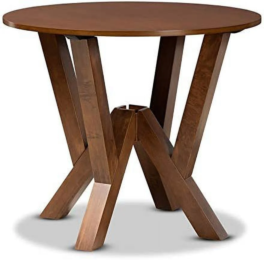 TJUNBOLIFE Walnut Finished 35-Inch-Wide Round Wood Dining Table